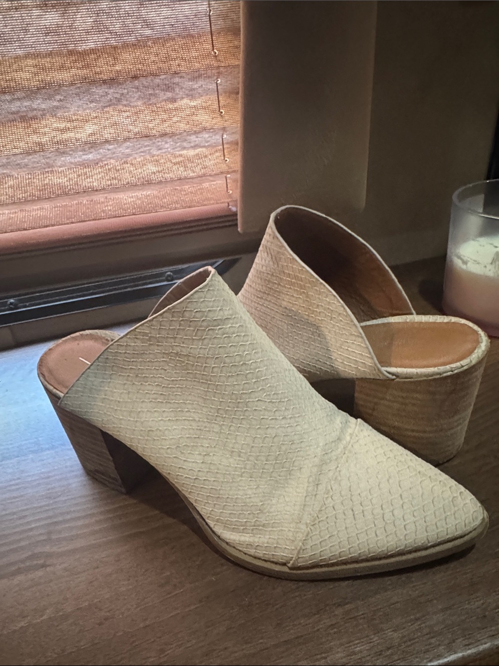 Report Cream Textured Slip-On Mule Heels